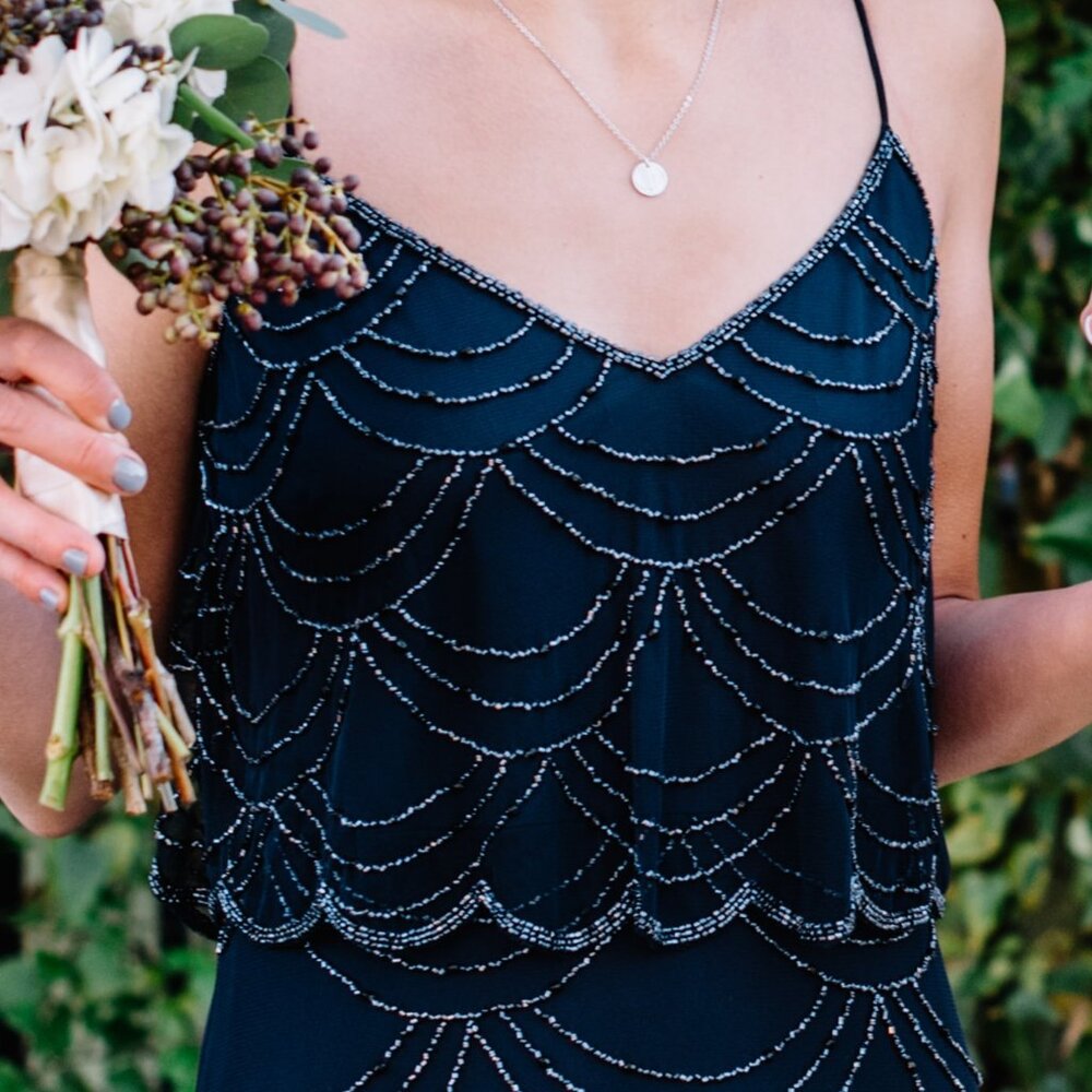 Navy Adrianna Papell Long Beaded Blouson Dress, Size 4